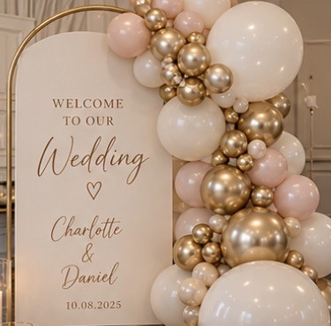Wedding welcome sign in blush, ivory and gold