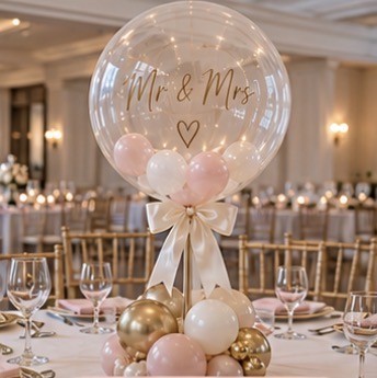 Personalised bubble centrepiece in blush, ivory and gold