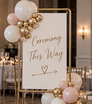 Ceremony direction sign in blush, ivory and gold